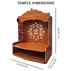 ZUPER Wood Hand Crafted Om Carved Pattern with LED Spot Light Home Temple I Pooja Temple for Office I Puja Ghar I Ideal for Worship Hanging Stand for Puja (Brown-5) (Pack of 1)