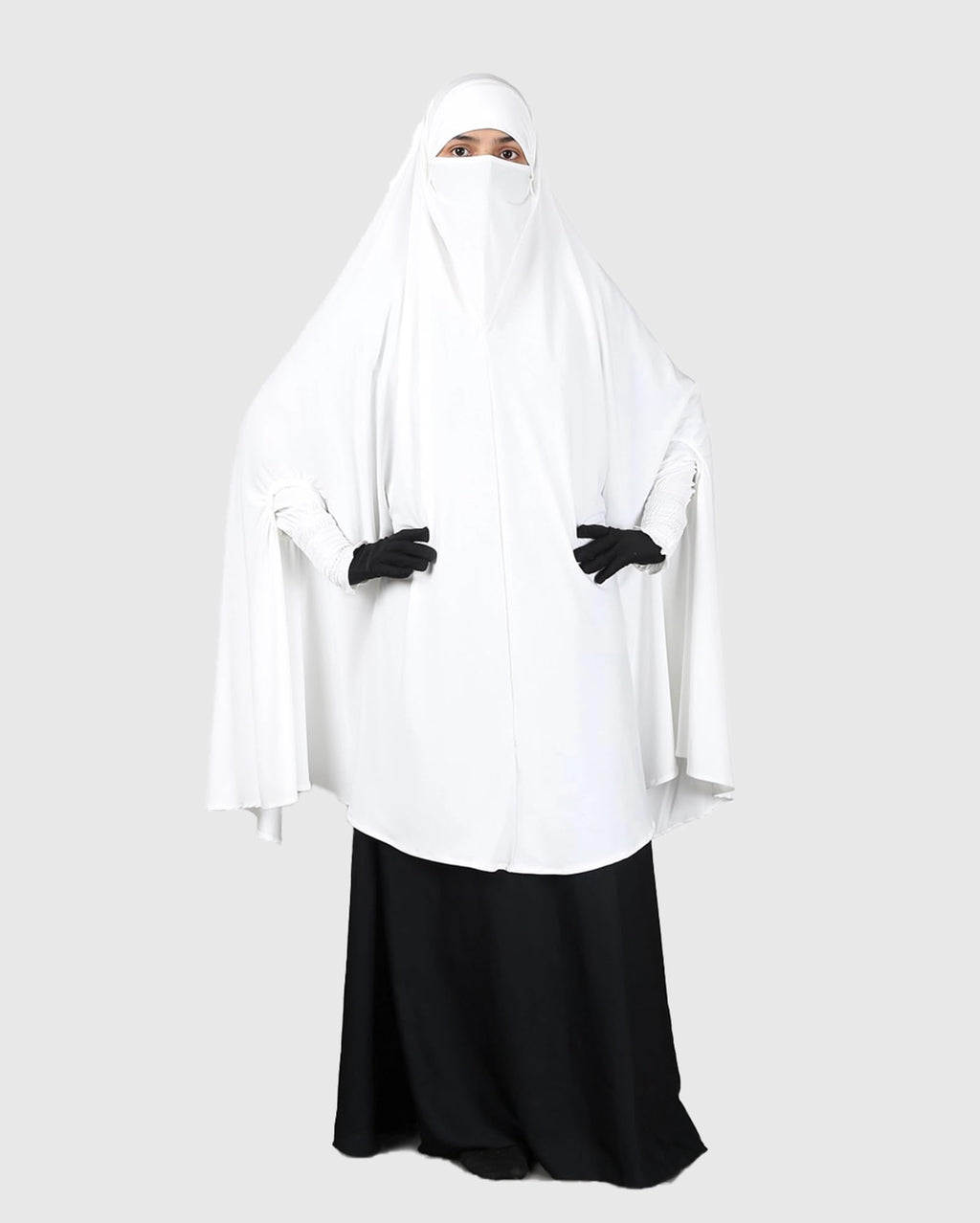 ICW FemaleStretchable Jersey Smoking Sleeve Jilbab Cum Prayer Khimar Hijab (Free Size) (White)