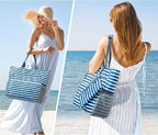 hirTa Gab Tote Bag with Makeup Pouch for Teacher Women Office Girls Work Multipurpose HandBag with Zipper Pocket Mostly Use for Travel Grocery Beach Hobo Diaper Changing Sandproof Pool (White Blue)
