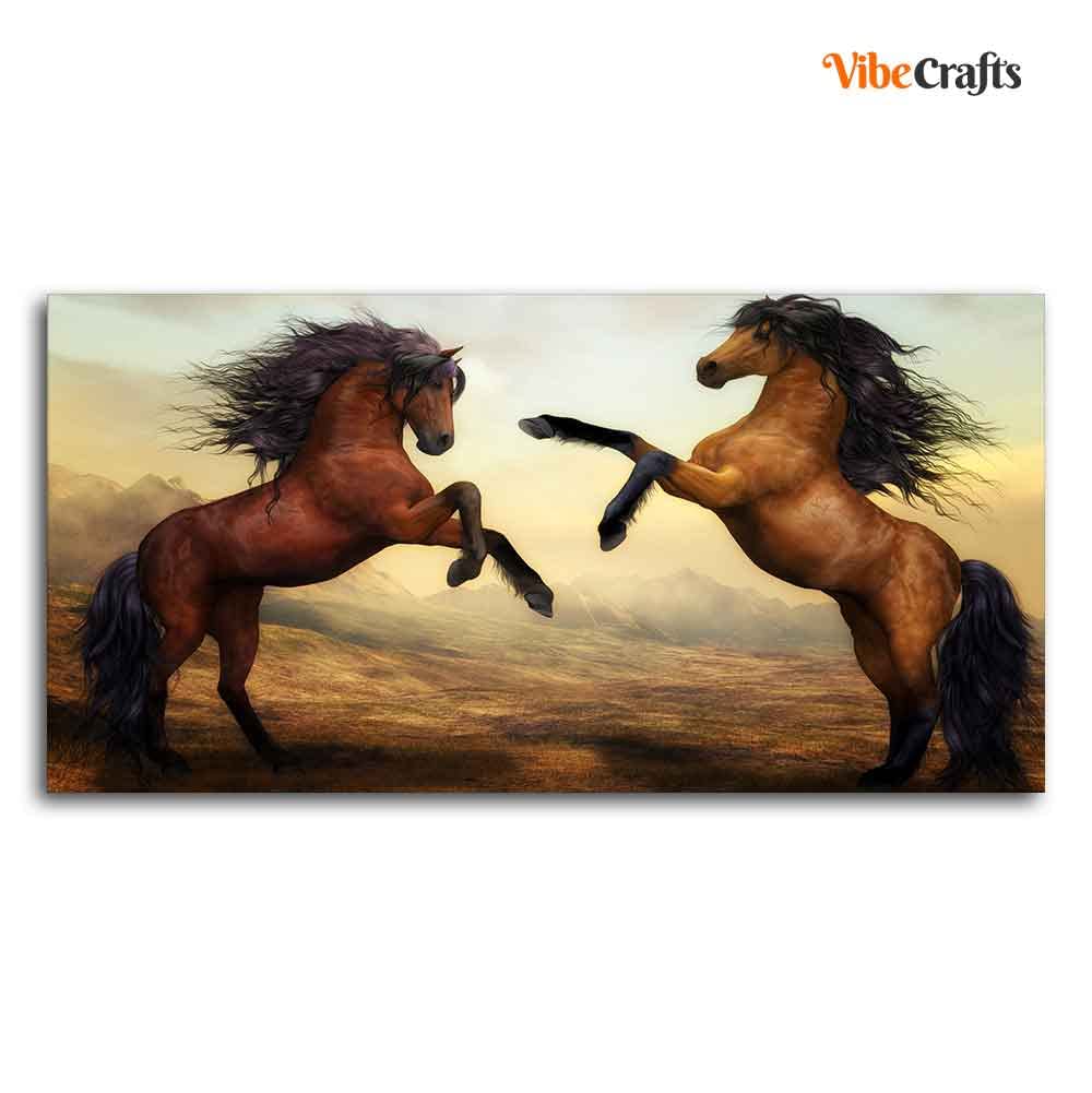 VIBECRAFTS Canvas Paintings for Living Room Drawing Room Two Brown Horses Canvas Wall Painting Fitted With Wooden Frame for Home | Office | Gift (PTVCH_2421)