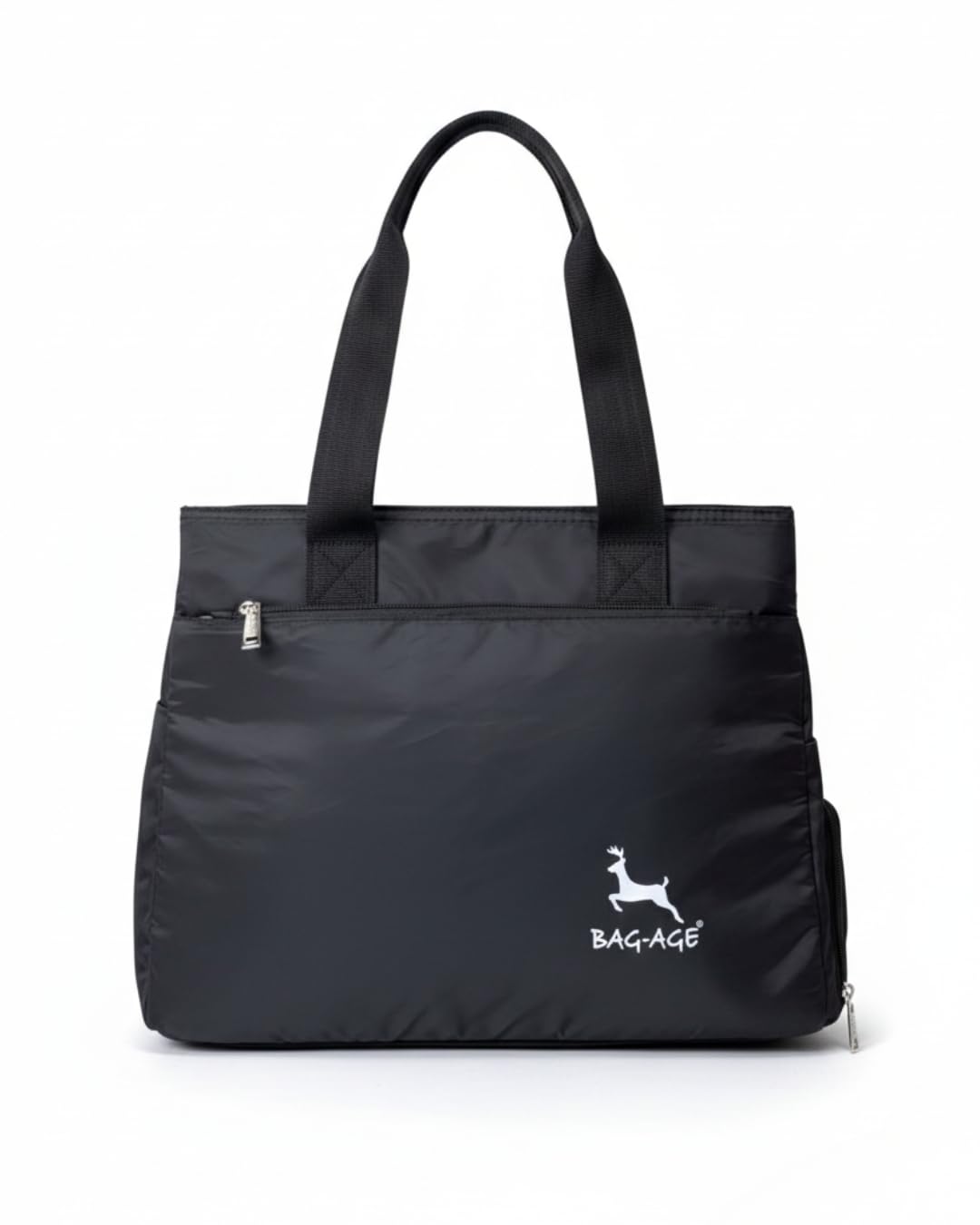 Bag-Age HB08L Large Tote Bag for Girls & Women, Handbag with Multiple Compartments, Water Resistant Shoulder Bag with Zipper & Umbrella Side Pocket for Work, Travel & Daily Use (Black)