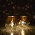 Gold Crackle Glass Tea Light Holder | Candle Diffuser | Tea Light Candle Holder | Ideal for Living Room, Bedroom, Dining Area Decor | Romantic Ambience | Perfect for Celebrations (2)