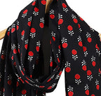 Ravaiyaa - Attitude is everything Hand Block Printed Cotton Long Stole Hijab Neck Wrap Scarf With Tassel 71 X 21 Inch (Black Floral)
