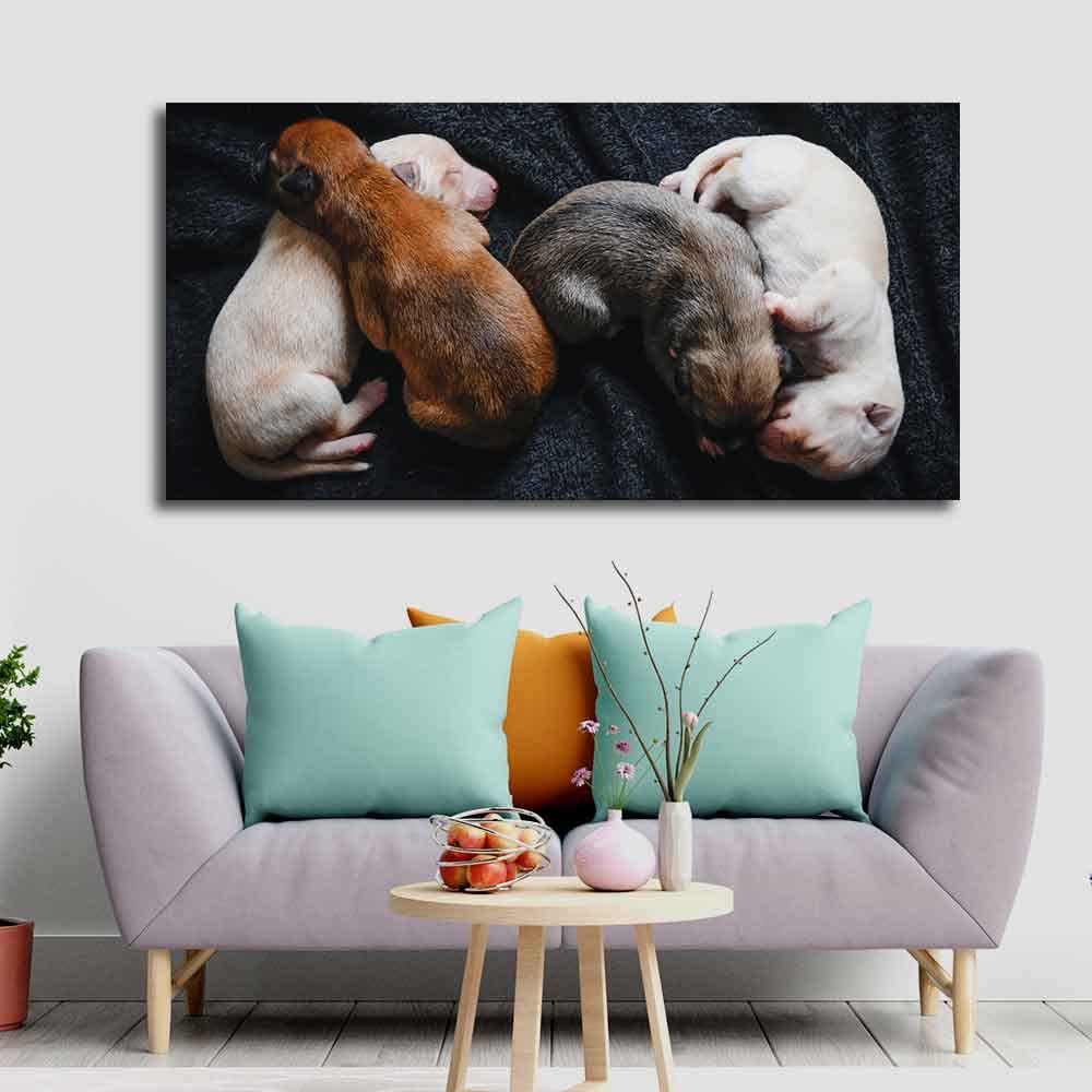 VIBECRAFTS Canvas Paintings for Living Room Drawing Room New Born Puppies Premium Canvas Wall Painting Fitted With Wodden Frame For Home | Office | Gift (PTVCH_2305)