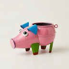 ATRANGI STUDIO Pig Shape Handpainted Metal Planter | Decorative Planter for Indoor Outdoor Plants | Perfect for Succulent | Home, Balcony, Garden Decor | 7×4×4.5 inches (Pink)