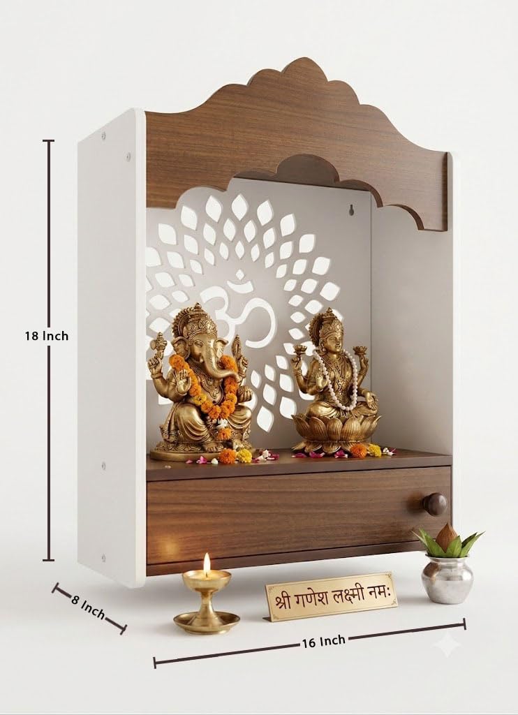Crosscut Wooden wall Hanging mandir, Temple for Home and Office Pooja (Dual Arch Design)