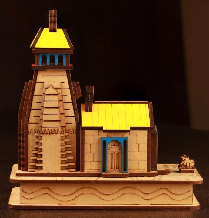 Kedarnath Temple in Wood Color 3D Model Mandir Statue - Fully Polished and Hand Crafted - MACLARG India, Multicolour