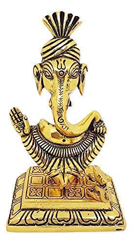 Prince Home Decor & Gifts Spiritual Lord Ganesha Statue Sitting On Chowki Figurine of Lord Ganesh, White Metal Statue