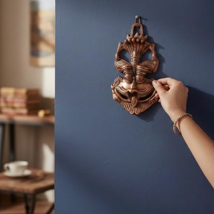 KridayKraft Metal Nazar Battu with Naag Ganesha for Evil Eye Protection and Nazar Suraksha, Suraksha Kawach Mask for Home, Office Wall & Door Hanging Decor, Vastu Showpiece (Copper)