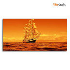 VIBECRAFTS Canvas Paintings for Living Room Drawing Room Sailing Ship in a Beautiful Golden Hour Premium Wall Painting Fitted with Wooden Frame for Home|Office|Gift(PTVCH_2261)(48 x 24 Inches)