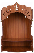 Wooden Temple for Home – Wall Mounted Pooja Mandir | Decorative Prayer Shelf with Storage | Engineered MDF Wood | Compact 9x9x14 Inch (Style -1)
