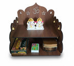 Bindian Wall Hanging Wooden Pooja Mandir for Home & Office | Two Shelf Temple with Auspicious 'Om' Engraving and Decorative Brass Bells | Medium Size Dark Brown Finish Mandap for Diwali and Gifting