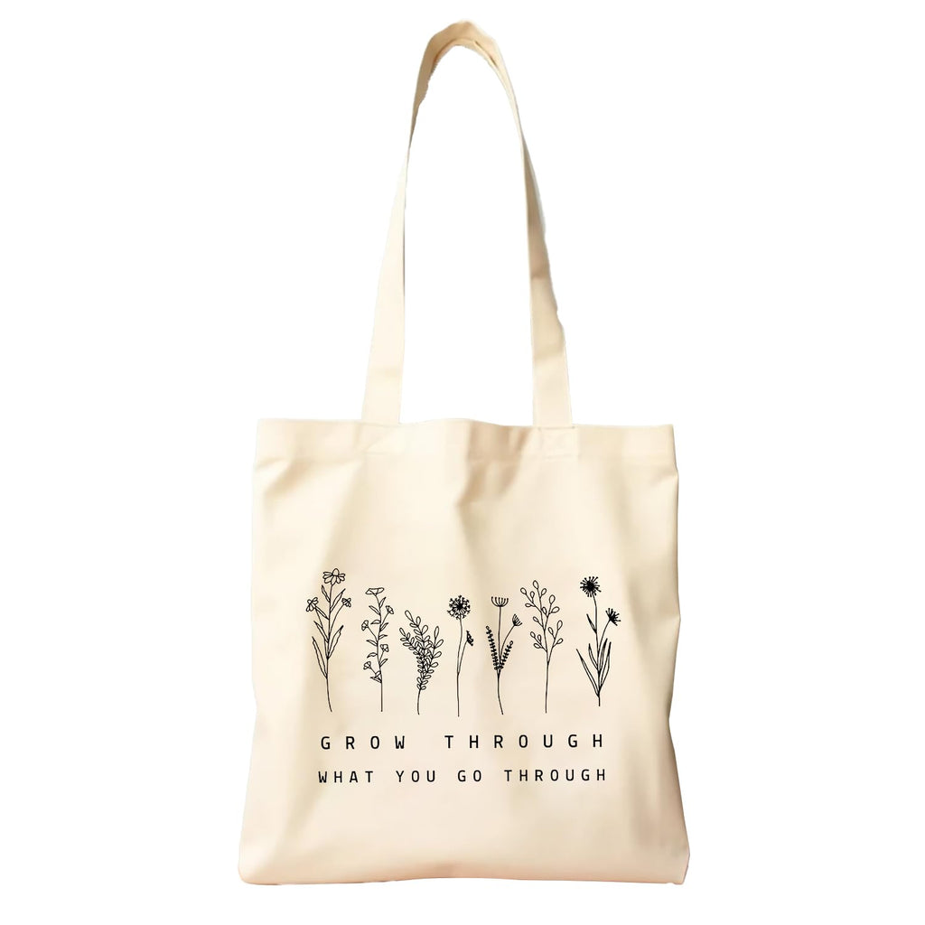 The Purple Tree Grow Through Floral Cotton Classic Tote Bag For Women - Eco Friendly, Reusable Shopping Bag, College Bag, White (Pack Of 1)