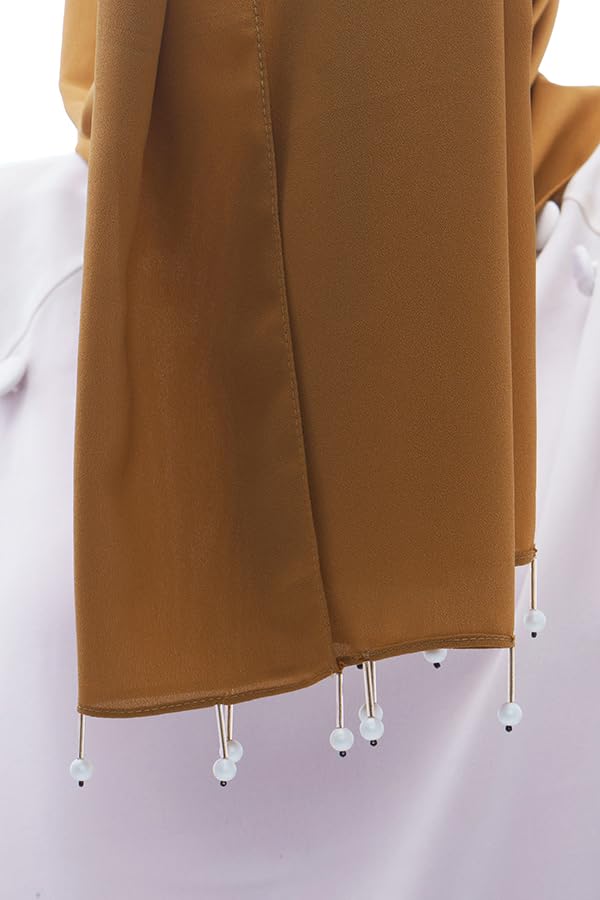 Urshia Georgette Pearl Hijab With Moti Latkan and Diamond Accents (Mustard)