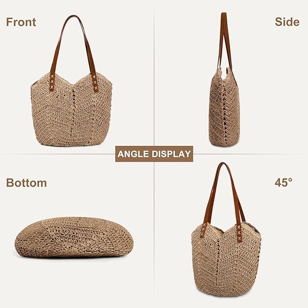 DUCHESS Straw Bag for Women Summer Beach Bag Soft Woven Tote Bag Large Rattan Shoulder Bag for Vacation