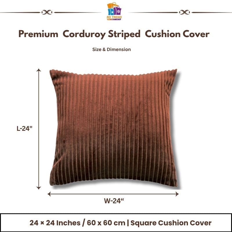 RD TREND® Cushion Cover Set of 5, Decorative Sofa Living Room Home Square Cushion Covers 24 Inch x 24 Inch, Aesthetic Corduroy Striped Double Sided -Coffee