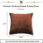 RD TREND® Cushion Cover Set of 2, Decorative Sofa Living Room Home Square Cushion Covers 24 Inch x 24 Inch, Aesthetic Corduroy Striped Double Sided (Coffee)