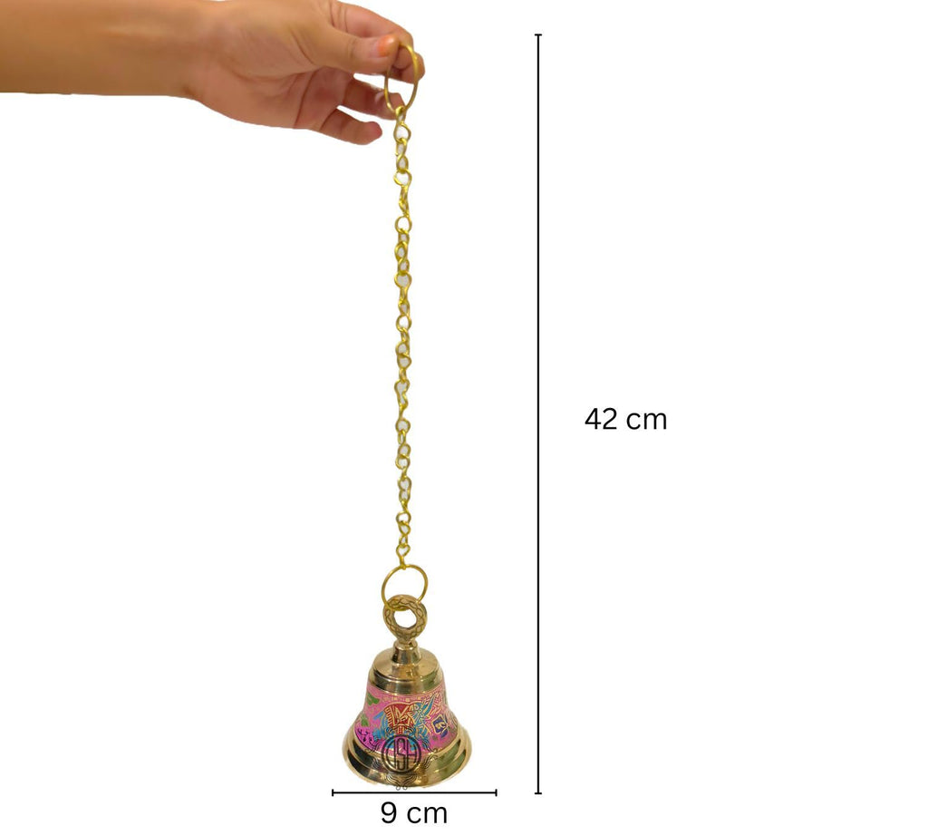 DSH Brass Hanging Bells for Puja Room Decoration Items Hanging Bell for Mandir Temple Decor Ghanti for Mandir. (Pink, H-4.5 Inch)