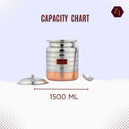 ZESTILO Stainless Steel Oil/Ghee Jar Ghee Container Oil Pot Ghee Container with Spoon Copper Bottom Finish (1500 ml)