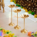 Set of 3 Golden Metal Lotus Tealight Candle Holders – Decorative Flower-Shaped Stands for Home, Festive & Wedding Decor