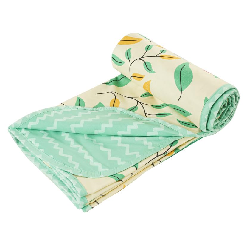 HOMEKART Super Soft Cotton Printed Single |AC Blanket| Quilt/Duvet for Single Bed (90 x 60 inches) |Lightweight, Durable & Skin Friendly - 250 GSM |Single - 150x220 cms, Green & Beige Kafalo