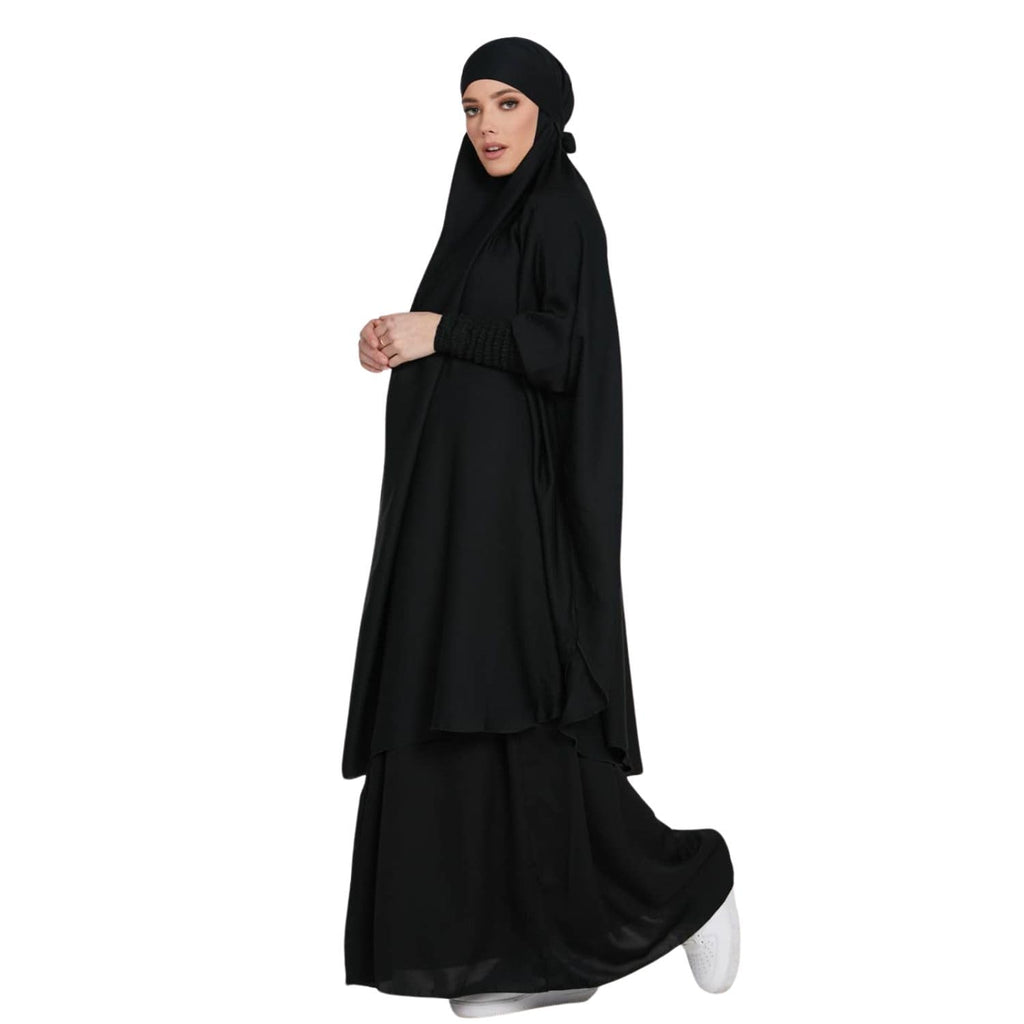 MODEST CITY 2-Piece Knee-Length Jilbab Set Khimar Style Abaya and Skirt with Chunnat Slevees/Dolman Sleeves Brown Color| Tie Back Burkha Jilbab Khimar Style Abaya