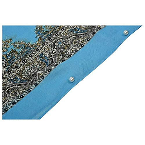 Ubersweet® Imported 2X(Cashew Chiffon Series Printing Button Shawl Blue G5E3)