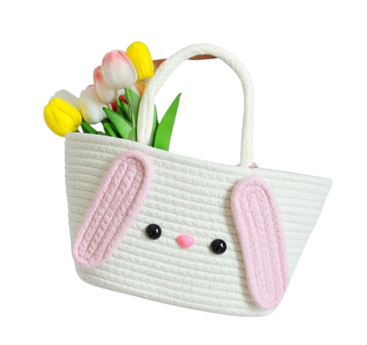 DYARCHY Handmade Cotton Rope Tote Bag | Eco-Friendly Multipurpose Handbag for Women | Casual Shoulder Bag for Shopping, Picnic, Travel & Everyday Use (PINK KITTY)