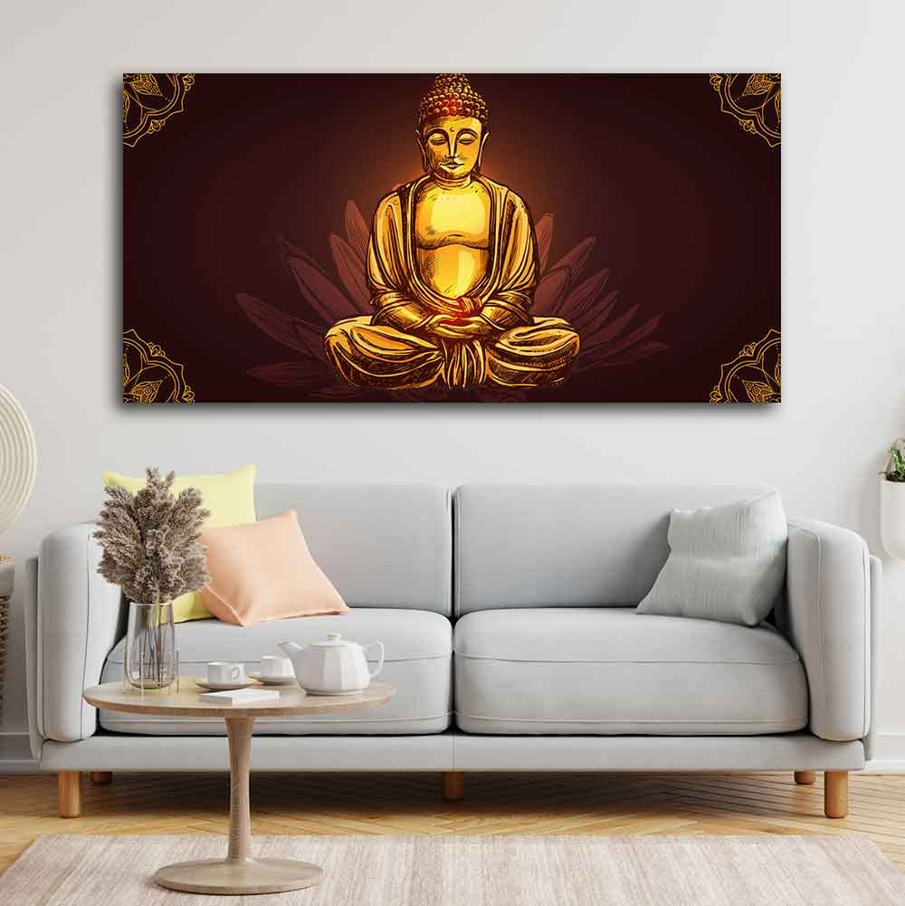 VIBECRAFTS Canvas Paintings for Living Room Drawing Room Devotional Buddha Meditating Canvas Wall Painting Fitted With Wooden Frame for Home | Office | Gift (PTVCH_2428)