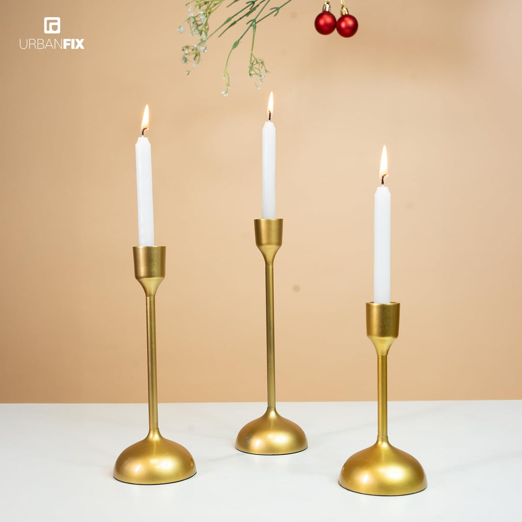 UrbanFix Metal Royal Candle Holders for Tapered Candles, (Pack of 3, Golden), Christmas Candle Holder, Tealight Holder, Best Gift for Christmas Decor, Christmas Decoration, Dining Table