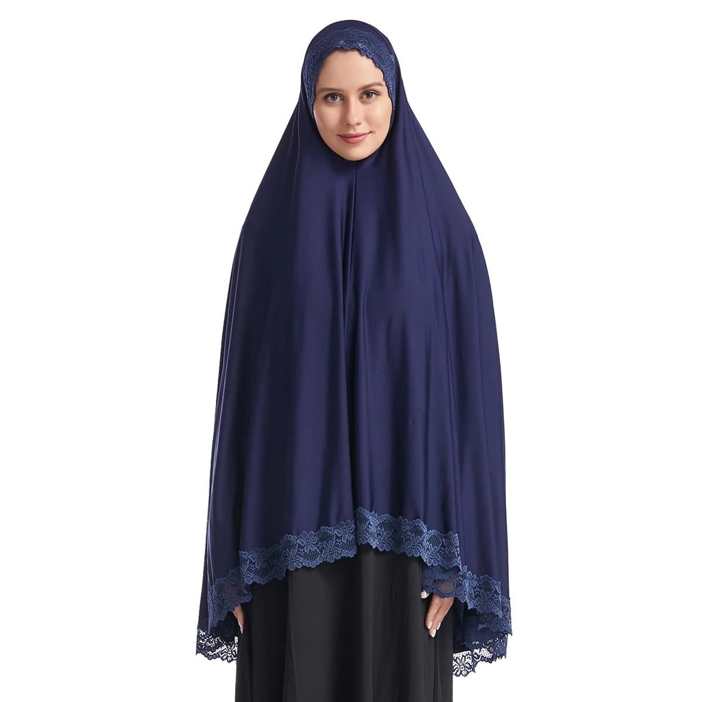ICW Women Stretchable Jersey Jilbab Cum Prayer khimar Hijab (Free Size) 42 Inch (Blue)