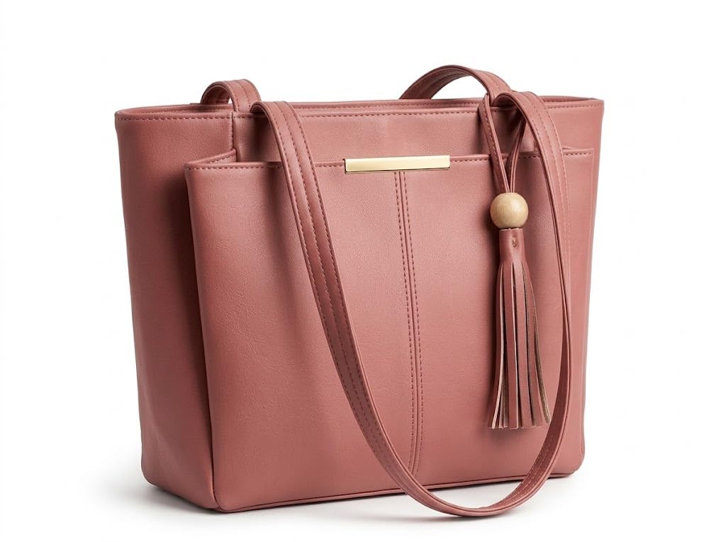 PAVILONN Women Tote Bag Ladies Handbag Shoulder Office Shopping Work Laptop PU Leather Brown Travel College Daily Use Designer Large Stylish Fashion Zipper Commuter Gift (PINK)