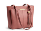 PAVILONN Women Tote Bag Ladies Handbag Shoulder Office Shopping Work Laptop PU Leather Brown Travel College Daily Use Designer Large Stylish Fashion Zipper Commuter Gift (PINK)