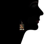 I Jewels Traditional Wooden Art Pendant Pearl Style Necklace with Earrings Set for Women (ML284)