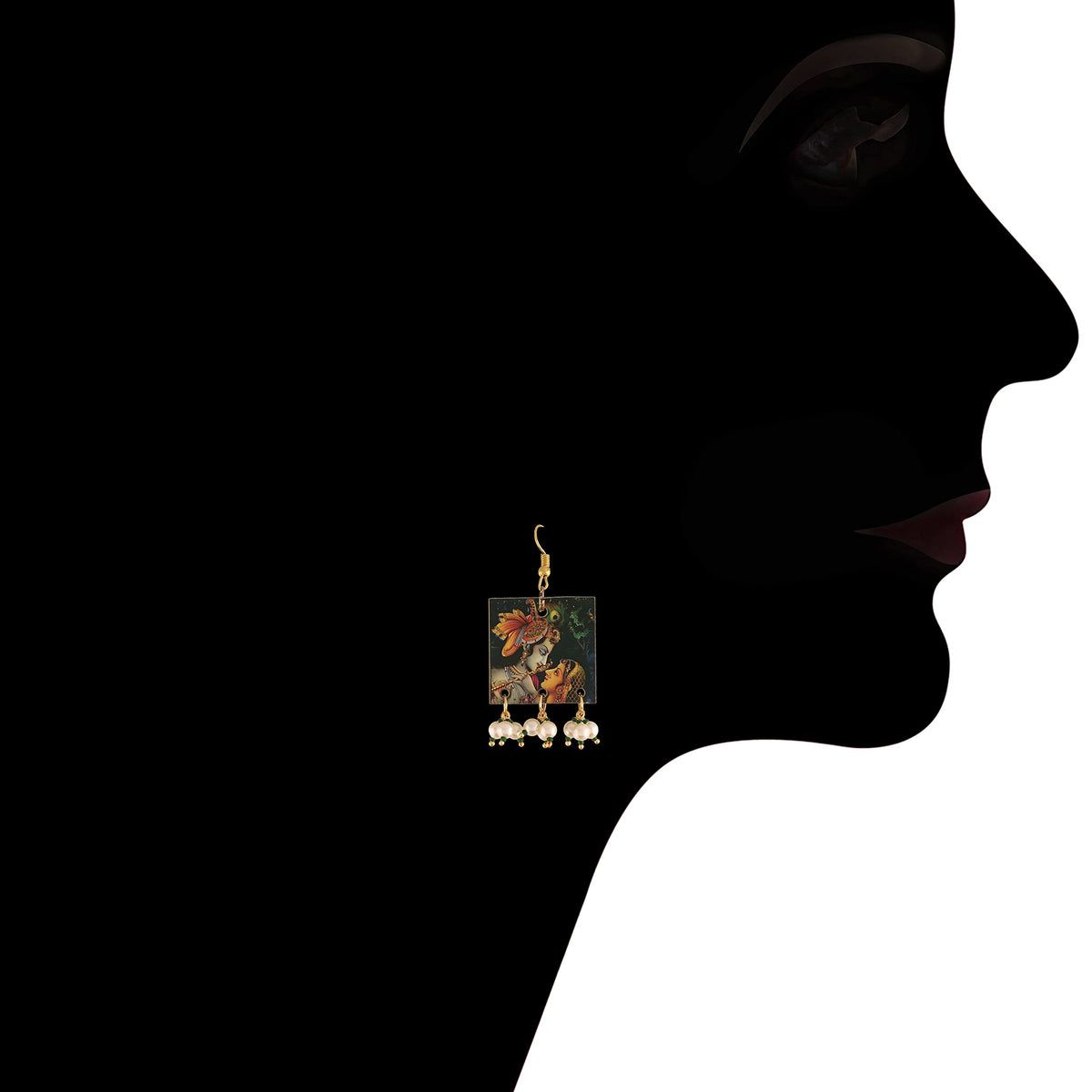 I Jewels Traditional Wooden Art Pendant Pearl Style Necklace with Earrings Set for Women (ML284)