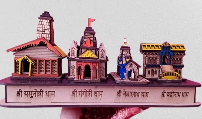 The Himalayan River Wooden Chardham Temple Model, for Home Decor Showpiece Gifting Items
