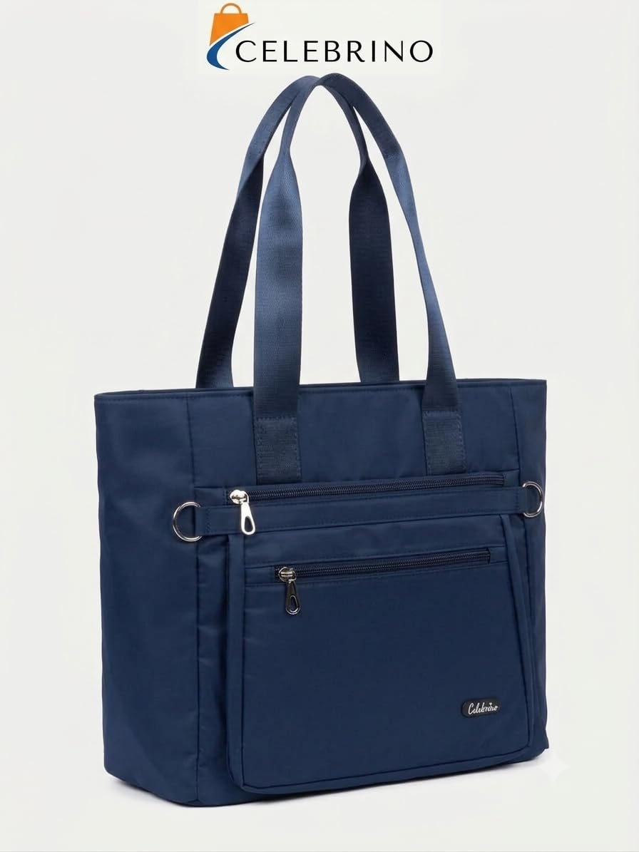 CELEBRINO Spacious Tote Handbag for Women | Nylon Hand Bags with Multiple Zip Compartments | Waterproof Large Shoulder Bag for Office, College, Travel & Shopping | Multi Pocket Zipper Handbags