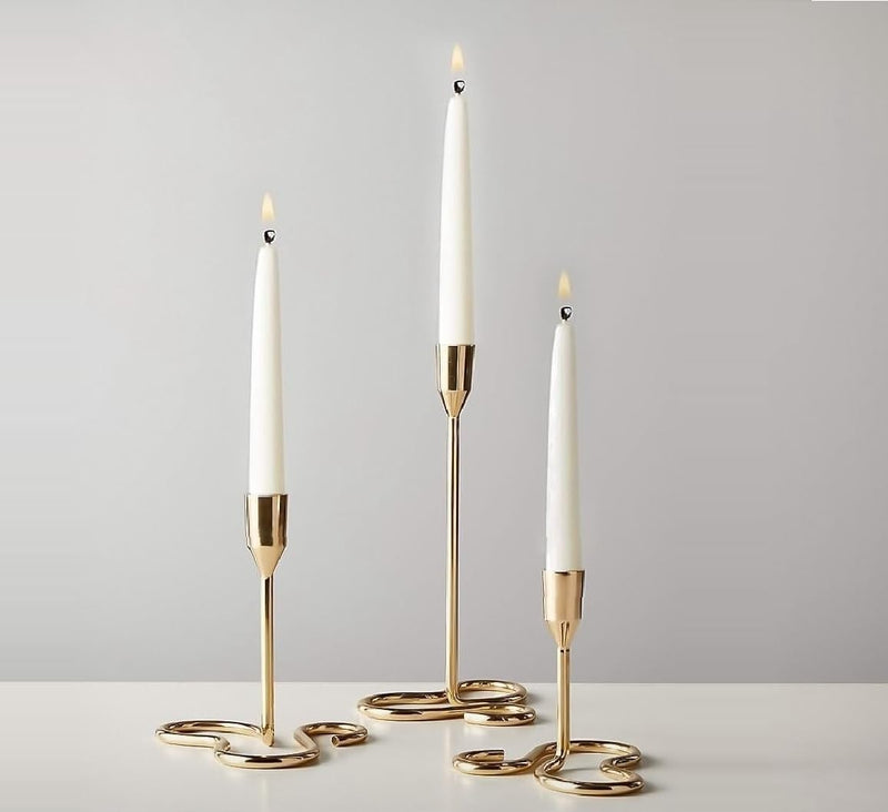 RICHIES ENTERPRISES - Golden Curve Taper Candle Holder, Candlestick Holders Taper Candle Holder, Gold Metal Candle Stand for Home & Decor - 3 Pcs Candle Stick Holders Set (L + M + S)