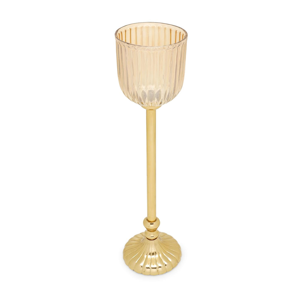 Pure Home + Living Gold Ribbed Tall Hurricane with Stand - Large