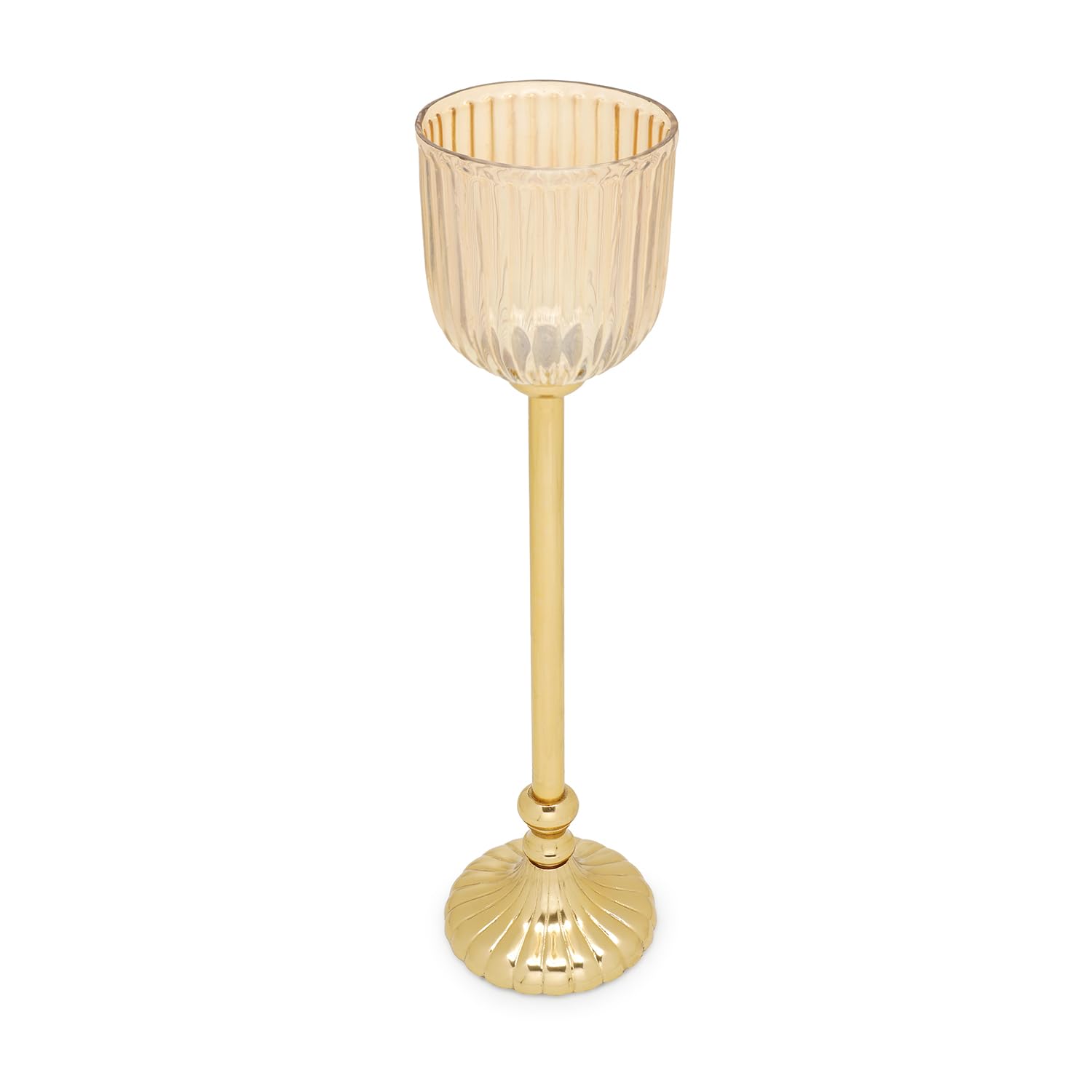 Pure Home + Living Gold Ribbed Tall Hurricane with Stand - Large