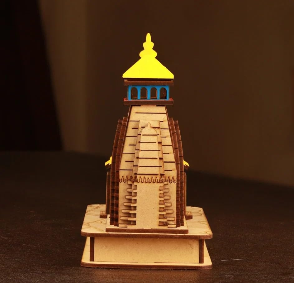 Kedarnath Temple in Wood Color 3D Model Mandir Statue - Fully Polished and Hand Crafted - MACLARG India, Multicolour