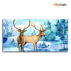 VIBECRAFTS Canvas Paintings for Living Room Drawing Beautiful Pair of Deer in Snow Covered Forest Wall Painting Art Fitted with Wooden Frame Home | Office | Gift (PTVCH_2260)