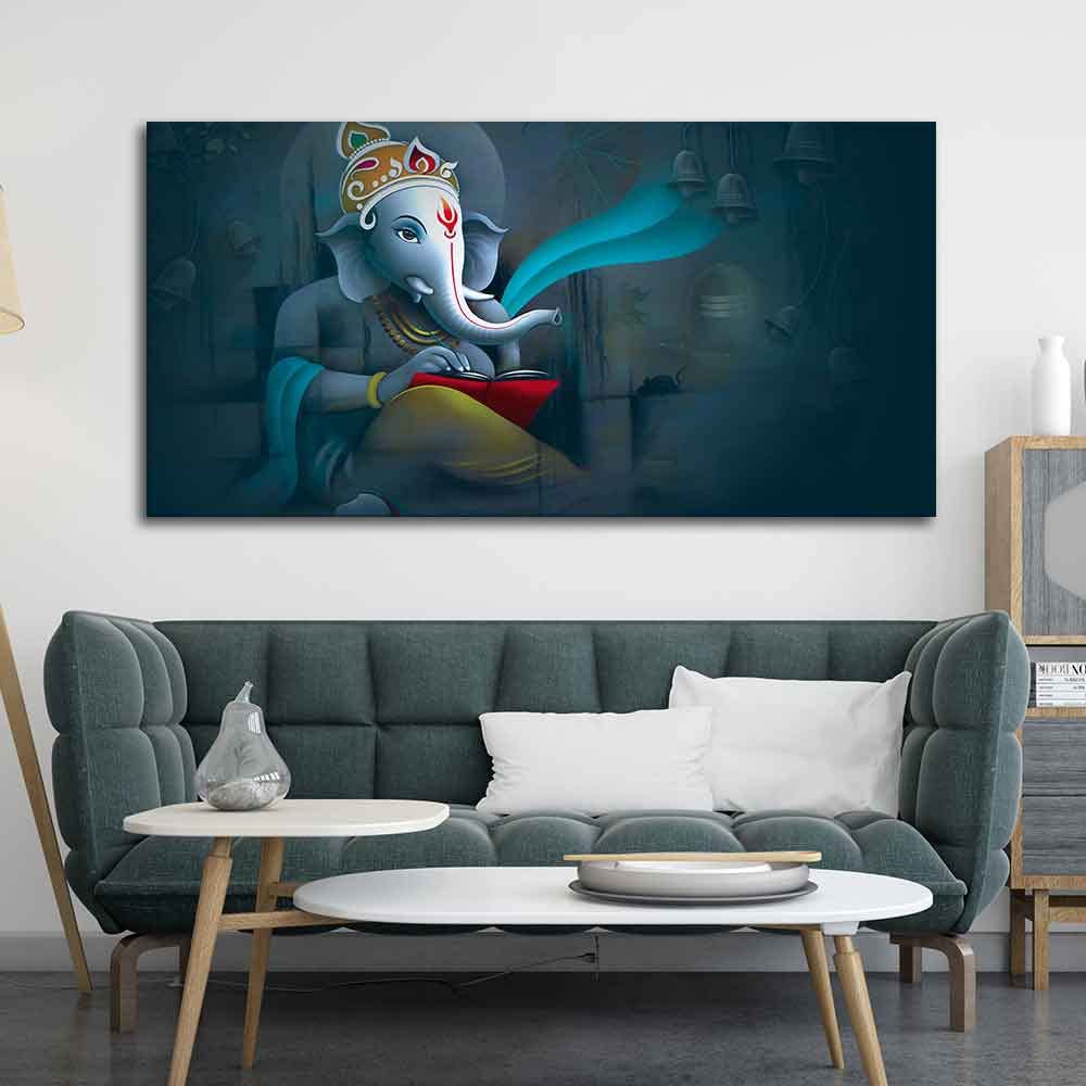 VIBECRAFTS Canvas Paintings for Living Room Drawing Room Auspicious Shri Ganpati Canvas Wall Painting for Home Decor|Office|Gift|Livingroom|Bedroom(PTVCH_2370NV)