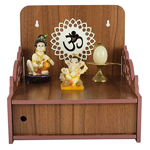 CrazyInk Wooden Readymade Wall Hanging Puja Temple for Home God Stand for Pooja Room Mandir Wood Devghar Stand for Office and Shop Crazyink-446