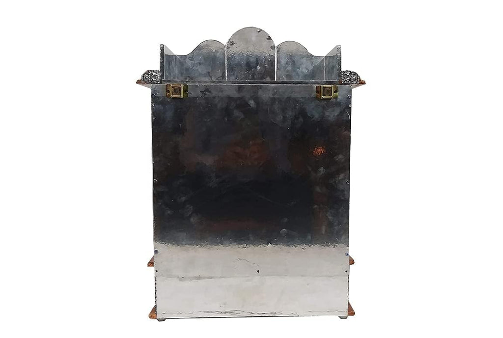 Suhanika Crafters Wooden Pooja Mandir for Home X Large Sagwan Wood Temple with Copper and Aluminum Accents Handcrafted Dev Ghar Mantapa for Home Office Prayer Room Traditional Decor Gift