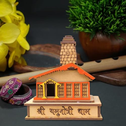 A&S Ventures Yamunotri Temple 3D Wooden Chardham Uttarakhand Mandir, Multicolour Pooja Decor & Showpiece