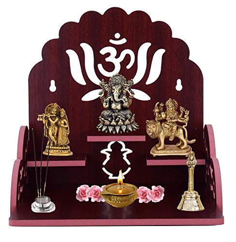 Om Shree Fully Handmade Beautiful Wooden Home and Office Temple/Pooja Mandir(28 x 28 x 26 cm) (Maroon 2)