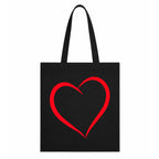 Adorvue New Launch Black Canvas Tote Bag for Women with Minimalist Red Heart Print Art | Premium Cotton Reusable Shopping Shoulder Bag | Cute Eco-Friendly Tote for College, Office, Travel & Daily Use