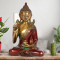ARTVARKO Brass Lord Buddha Blessing in Abhaya Mudra Statue Idol Cherry Gold Finish 6 Inches