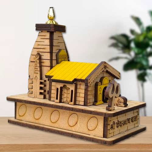 A&S Ventures Miniature Kedarnath Mandir in Wood Craft Brown 3D Model Temple Statue with Double-Sided Tape